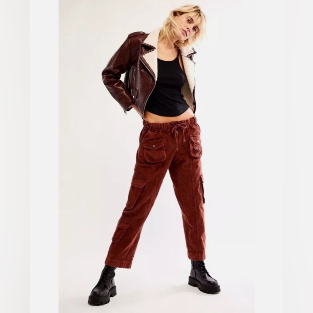 Free People Brown Corduroy Cargo Joggers